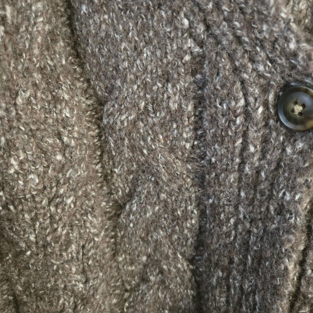 Lucky Brand 2025 Brown Marled Chunky CableKnit V Neck Wool Blend Cardigan Size M - Picture 4 of 8
